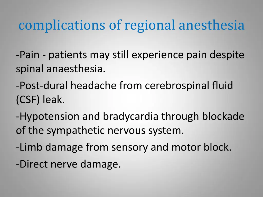 complications of regional anesthesia
