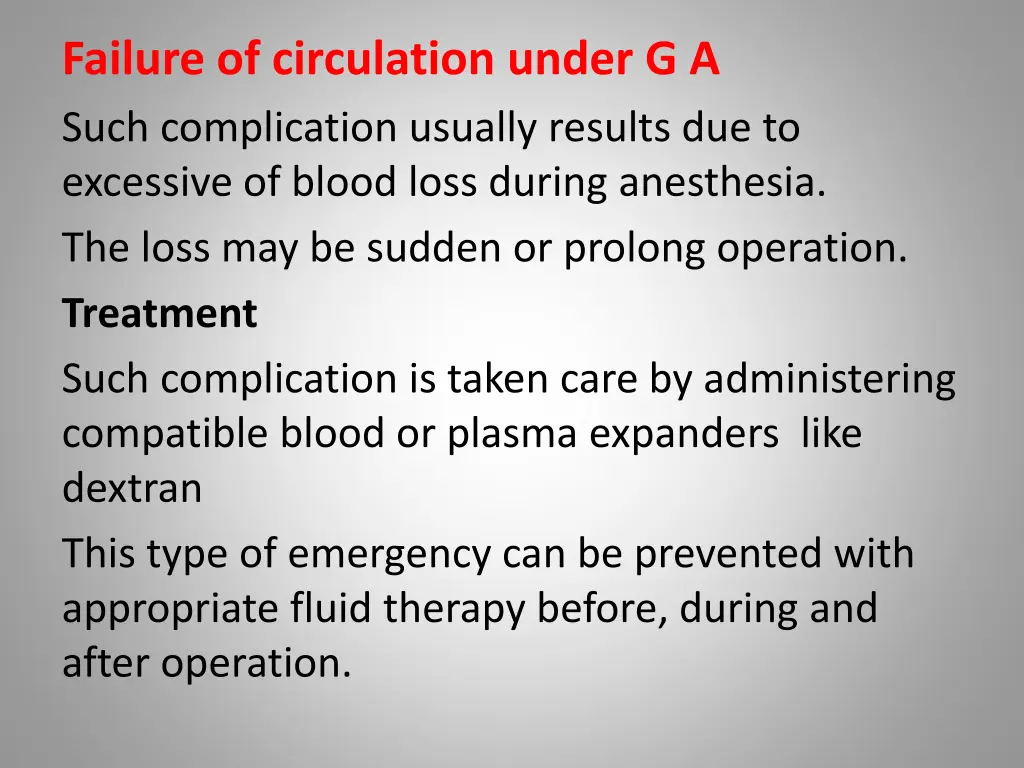failure of circulation under g a such