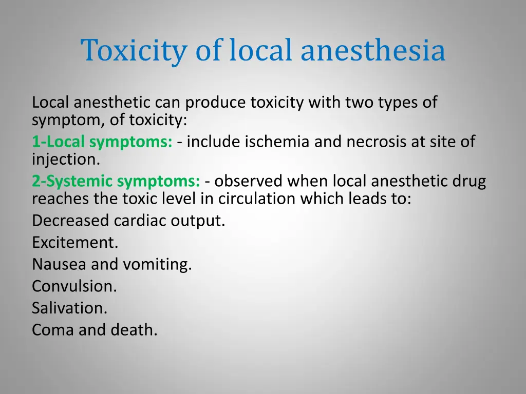 toxicity of local anesthesia