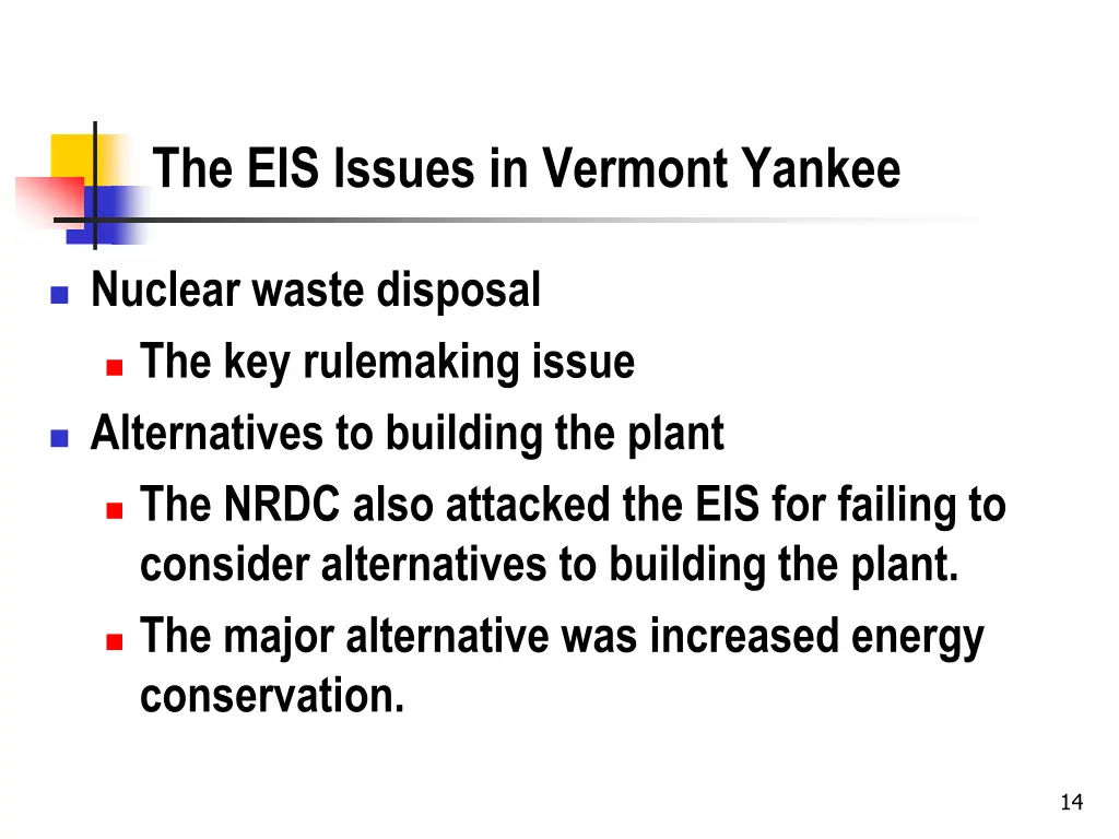 the eis issues in vermont yankee