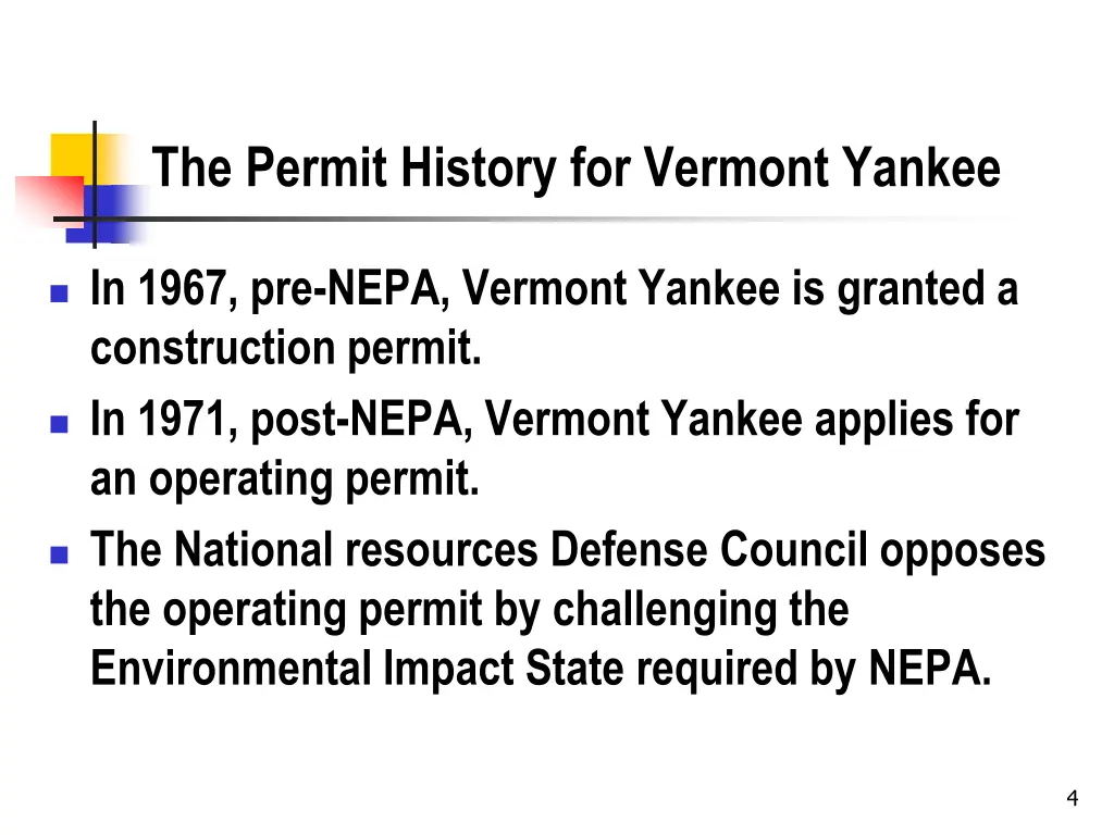 the permit history for vermont yankee