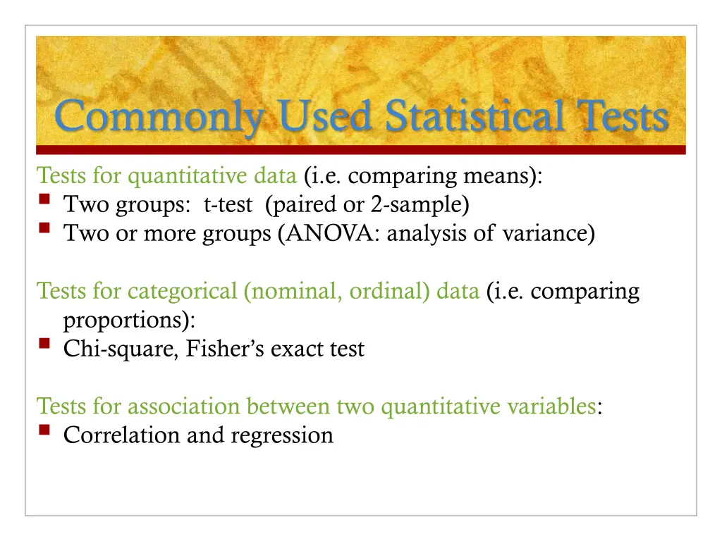 commonly used statistical tests