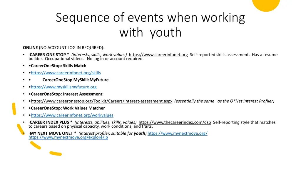 sequence of events when working with youth