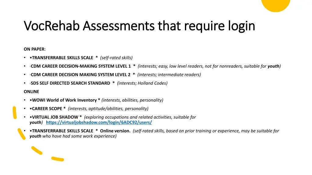 vocrehab vocrehab assessments that require login