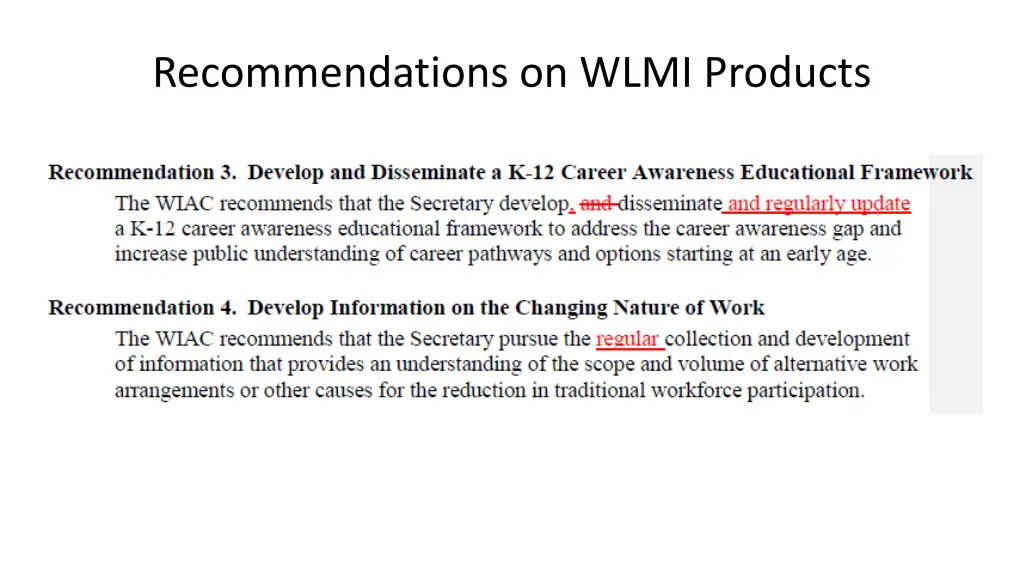 recommendations on wlmi products 1