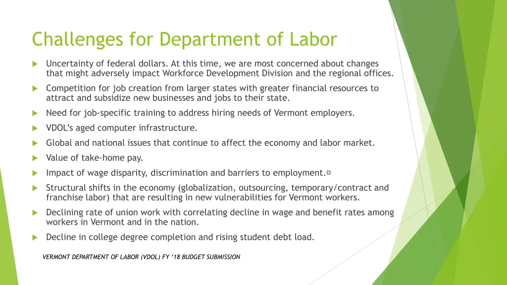 challenges for department of labor