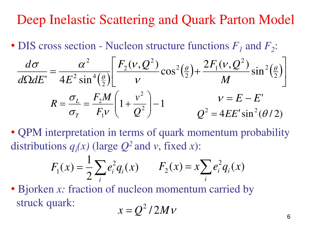 deep inelastic scattering and quark parton model