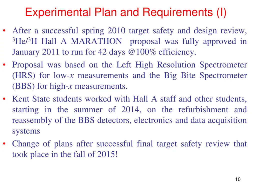 experimental plan and requirements i