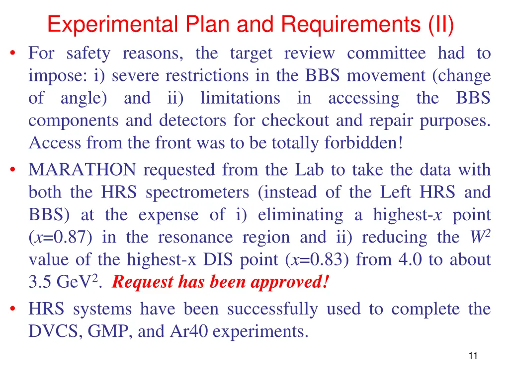 experimental plan and requirements ii for safety