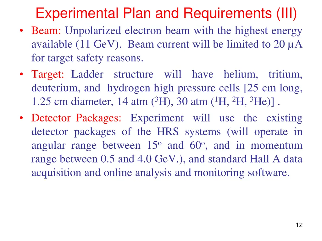 experimental plan and requirements iii