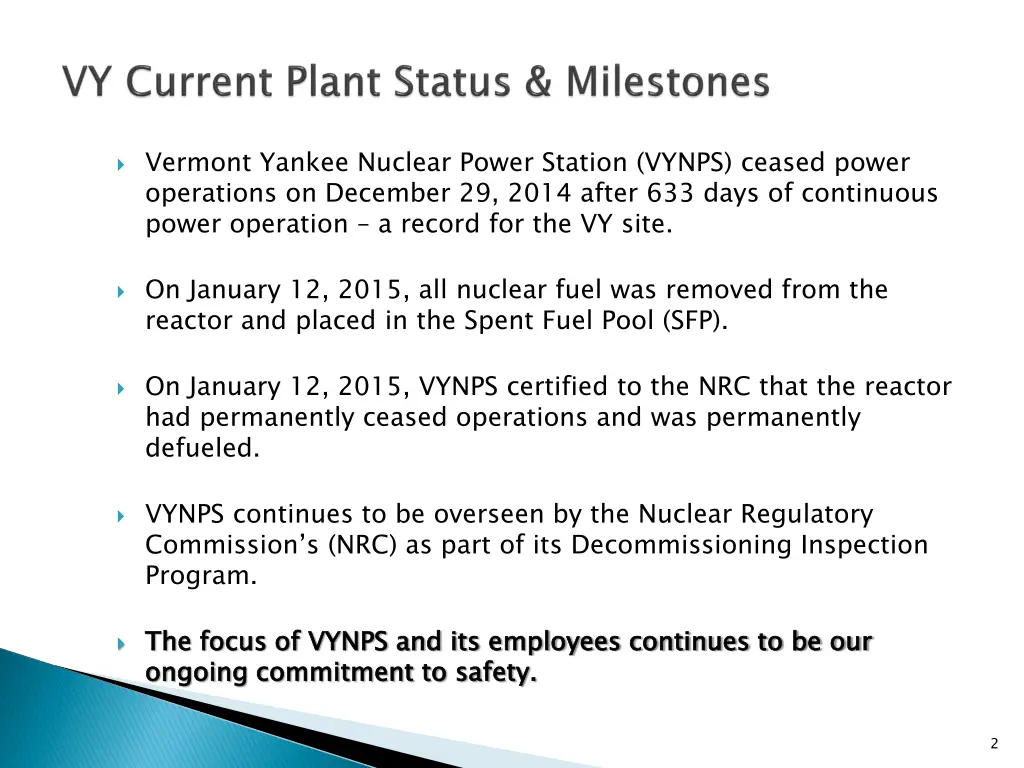 vermont yankee nuclear power station vynps ceased