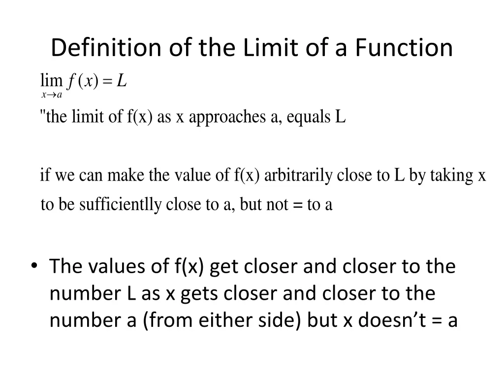 definition of the limit of a function lim x