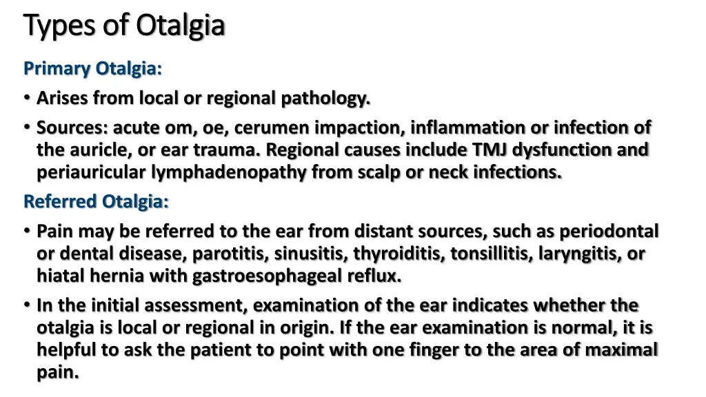types of otalgia types of otalgia