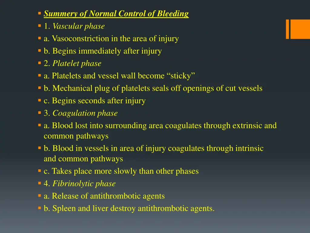 summery of normal control of bleeding 1 vascular