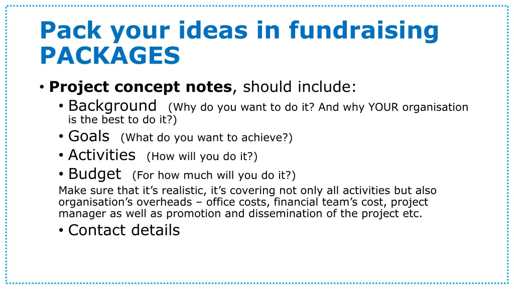pack your ideas in fundraising packages