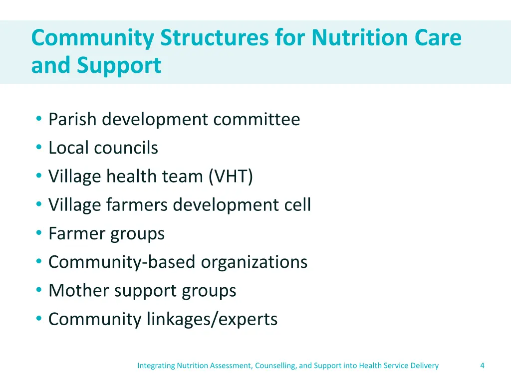 community structures for nutrition care