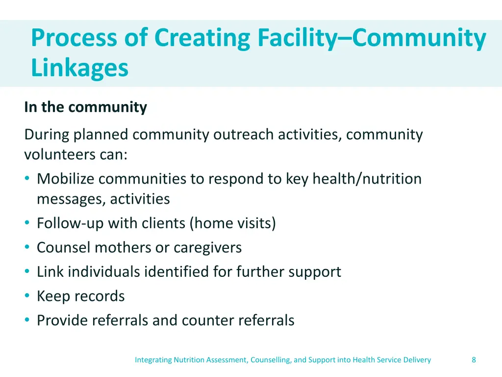 process of creating facility community linkages
