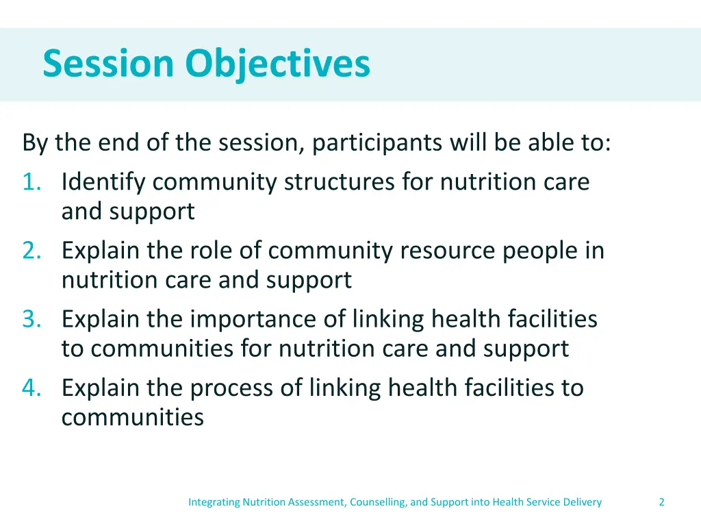 session objectives