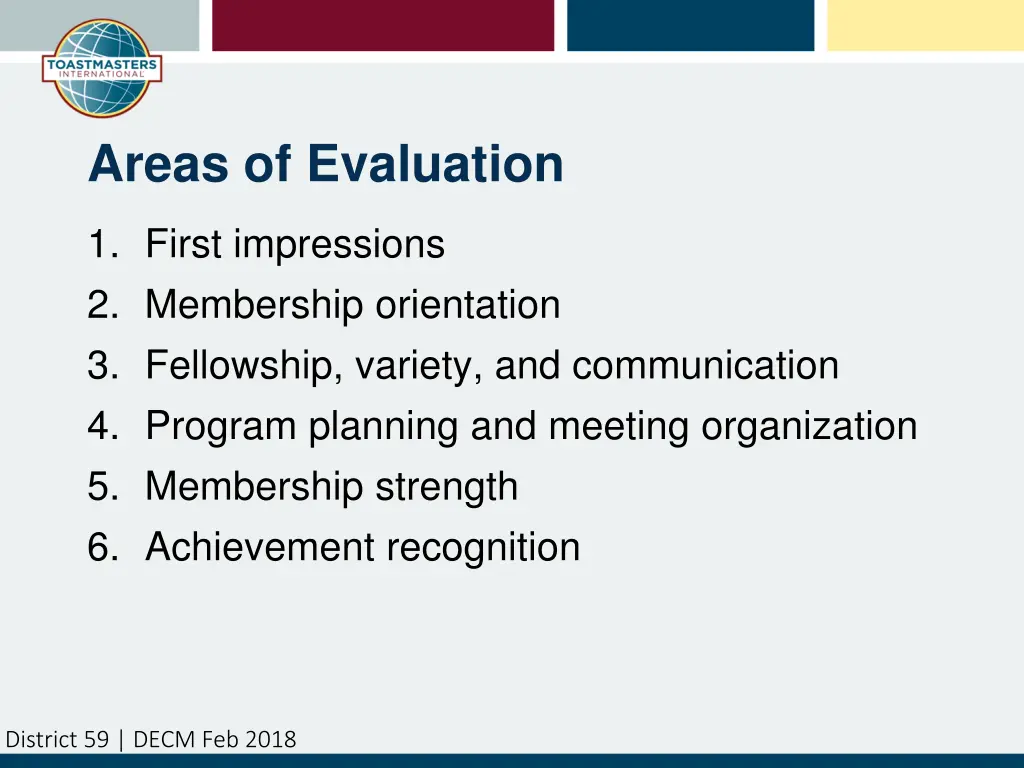 areas of evaluation