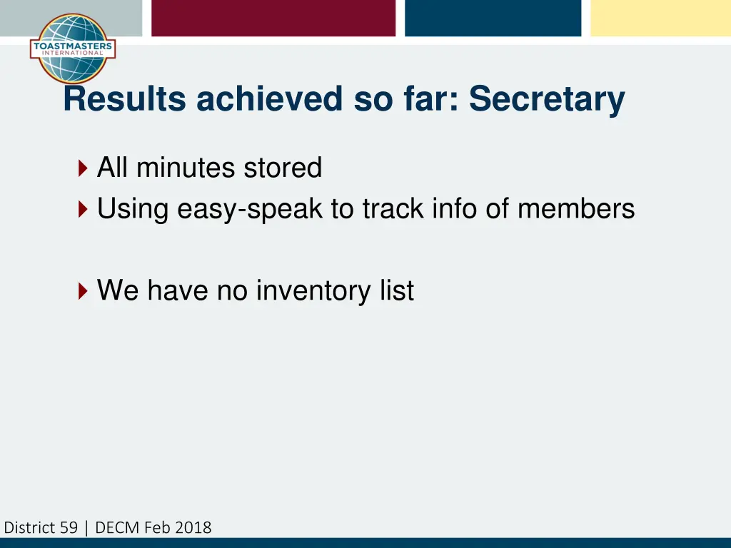 results achieved so far secretary