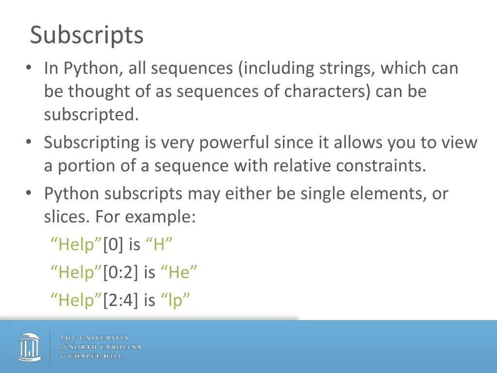 subscripts in python all sequences including