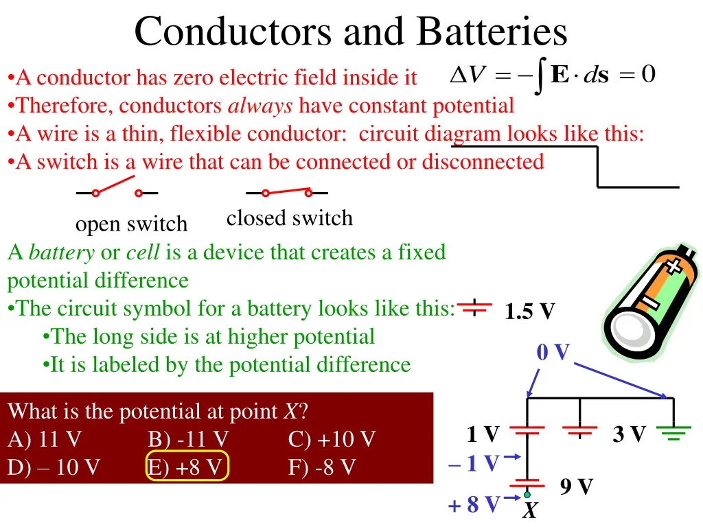 conductors and batteries a conductor has zero