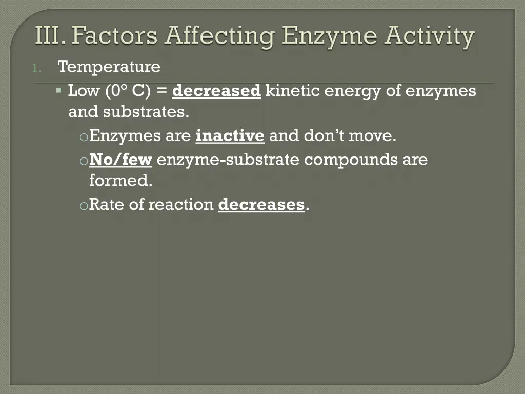 temperature low 0 c decreased kinetic energy