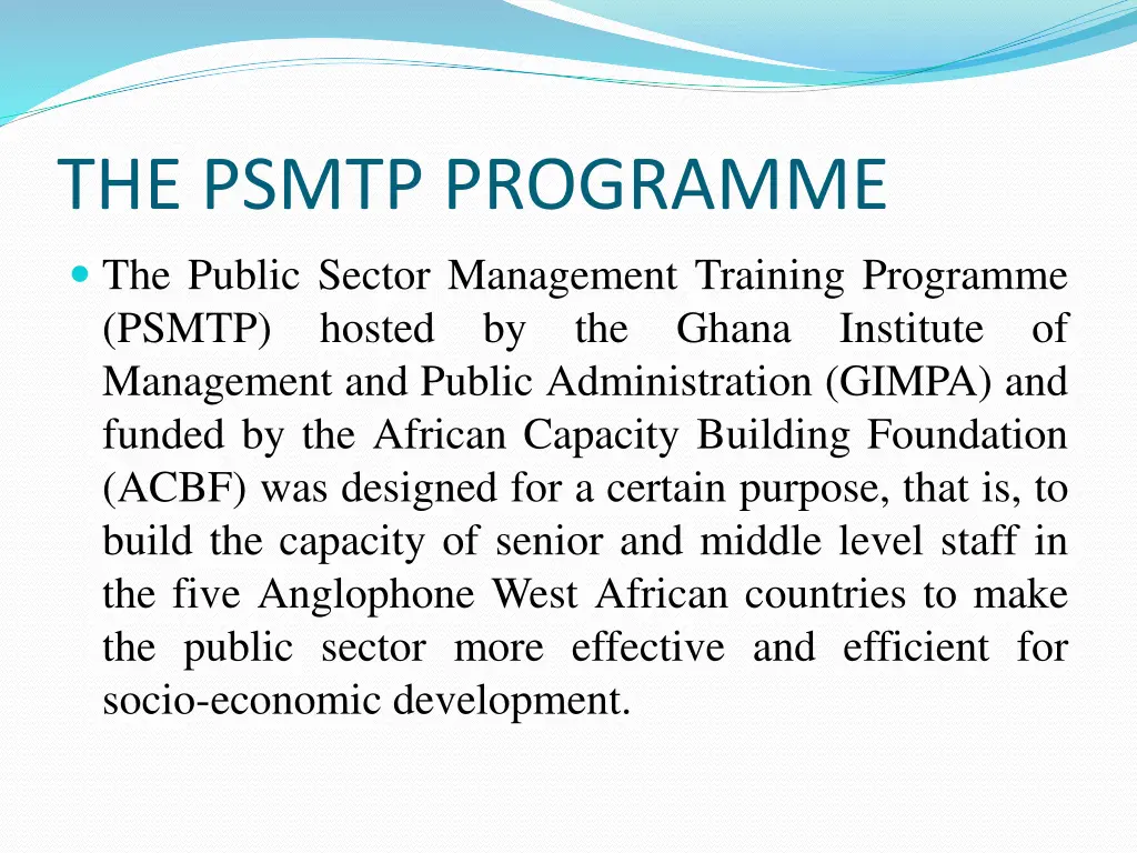 the psmtp programme the public sector management