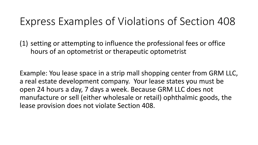 express examples of violations of section 408 1