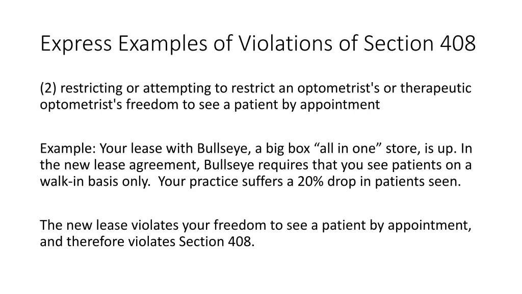 express examples of violations of section 408 2