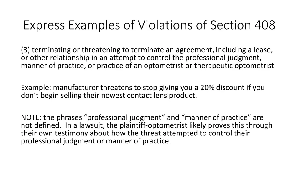 express examples of violations of section 408 3