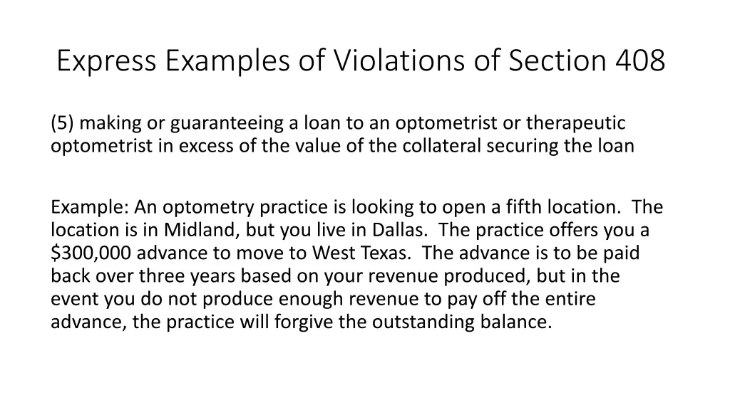 express examples of violations of section 408 5