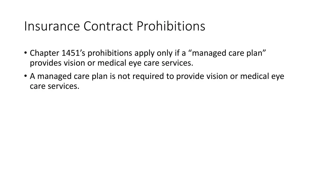 insurance contract prohibitions
