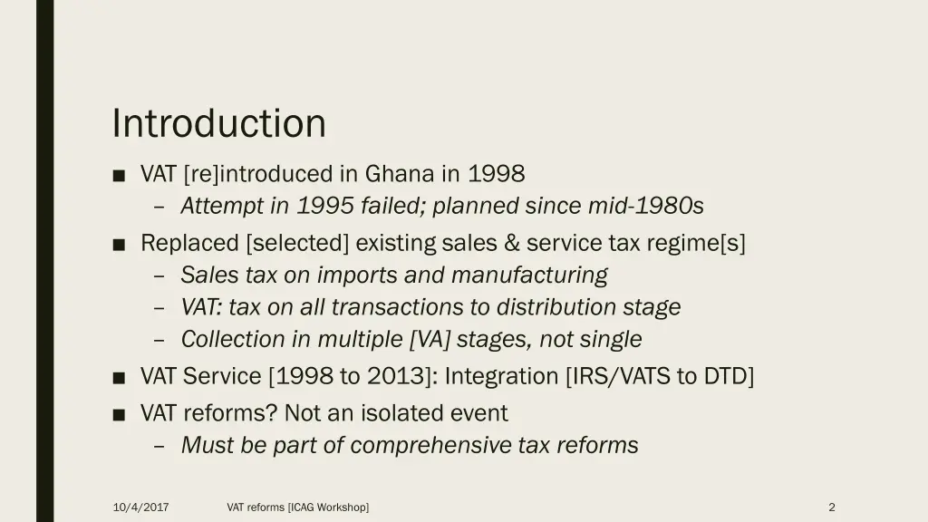 introduction vat re introduced in ghana in 1998