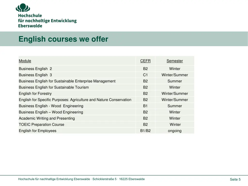 english courses we offer