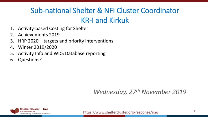 sub sub national shelter nfi cluster coordinator