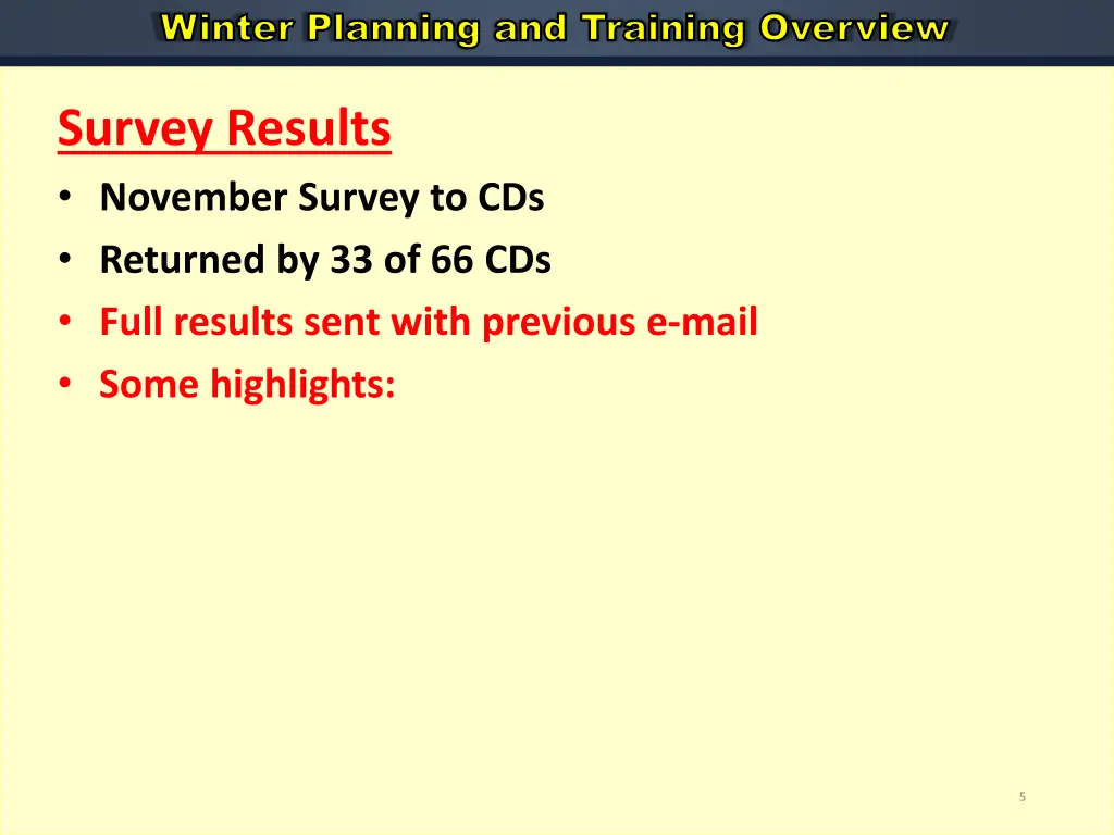 winter planning and training overview