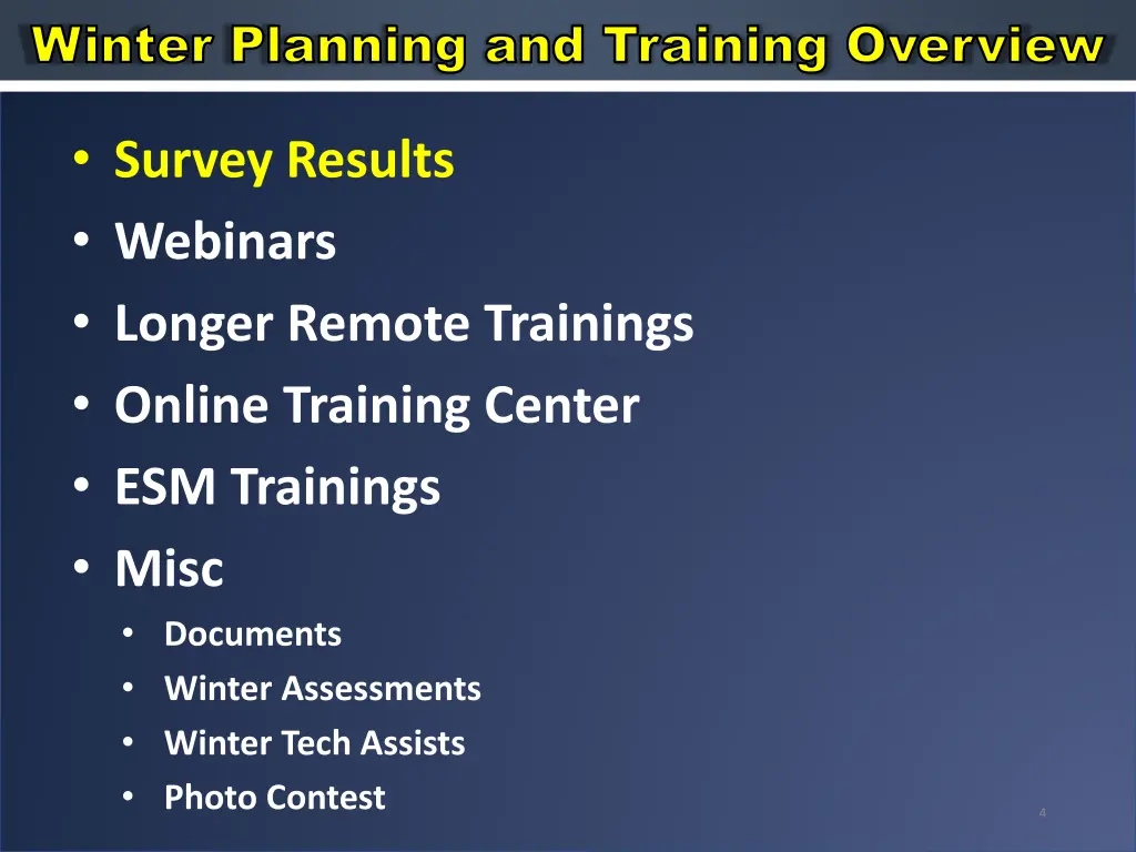 winter planning and training overview winter 2