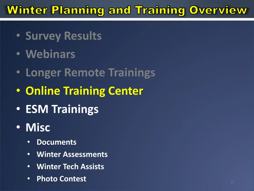 winter planning and training overview winter 5