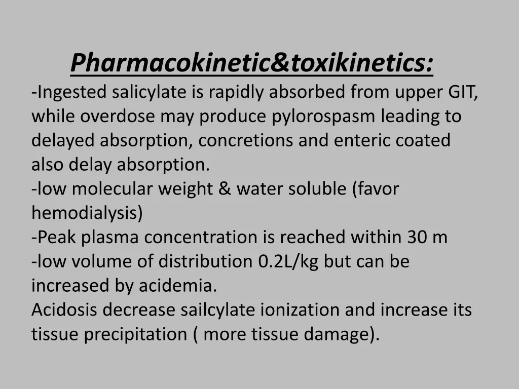 pharmacokinetic toxikinetics ingested salicylate
