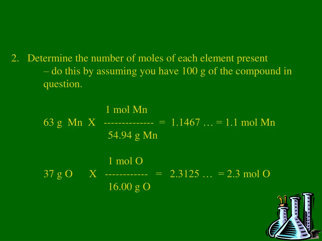 2 determine the number of moles of each element