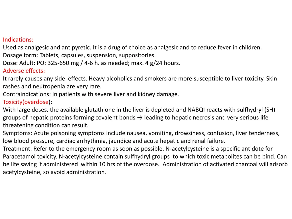 indications used as analgesic and antipyretic
