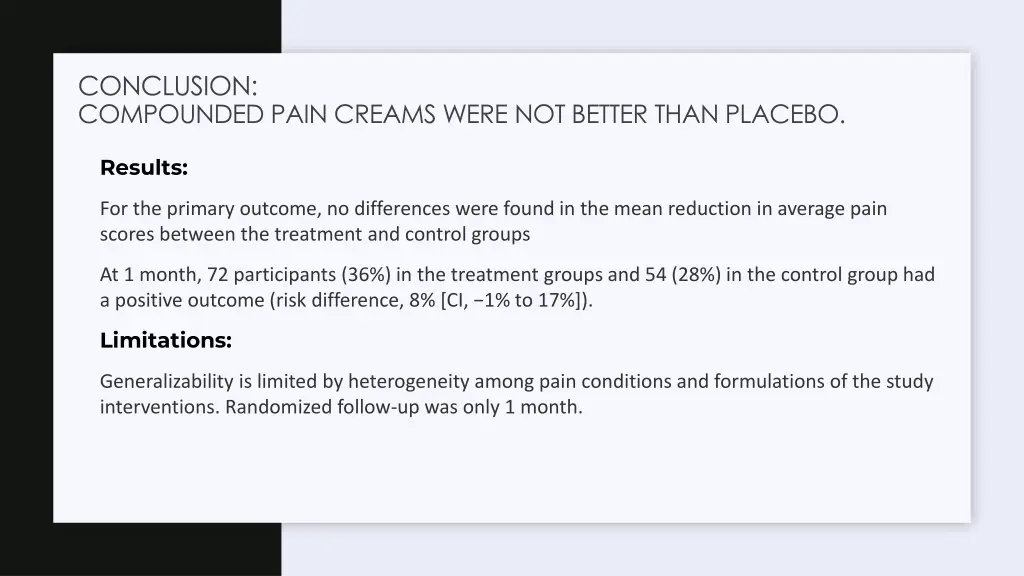 conclusion compounded pain creams were not better