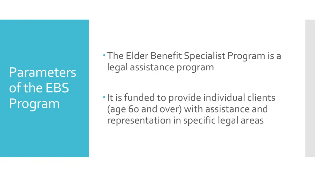 the elder benefit specialist program is a legal