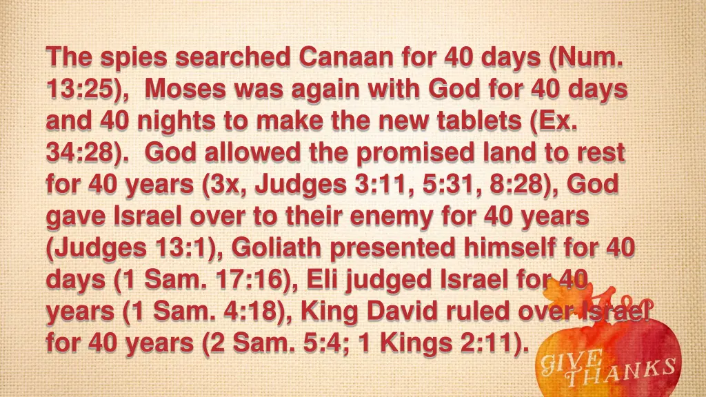 the spies searched canaan for 40 days
