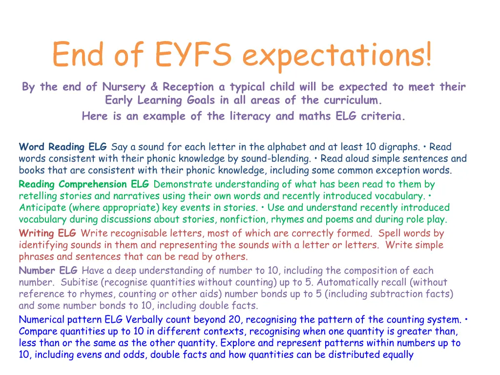 end of eyfs expectations by the end of nursery
