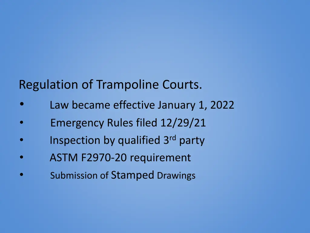 regulation of trampoline courts law became