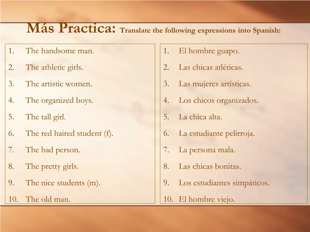 m s practica translate the following expressions