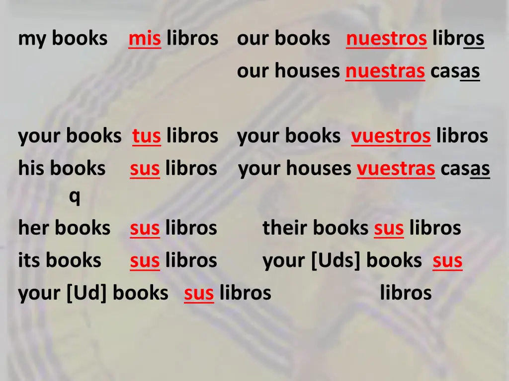 my books mis libros our books nuestros libros