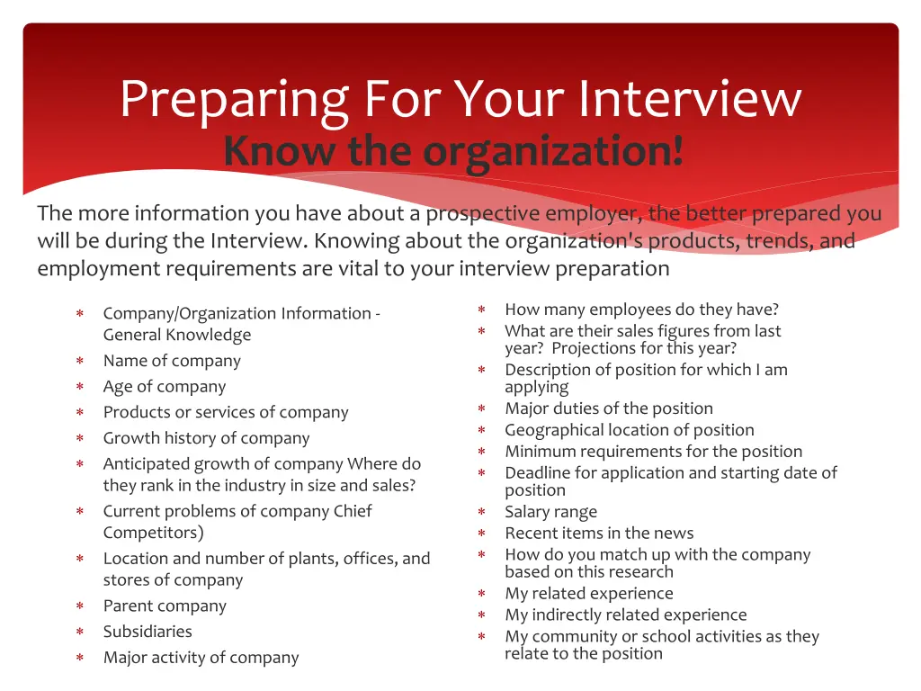 preparing for your interview know the organization